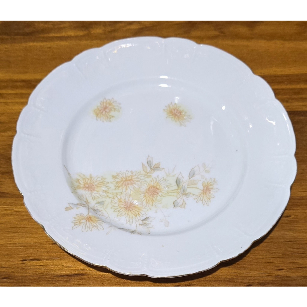 Antique Carlsbad China Austria Yellow Floral Plate Scalloped Gold Trim Victoria